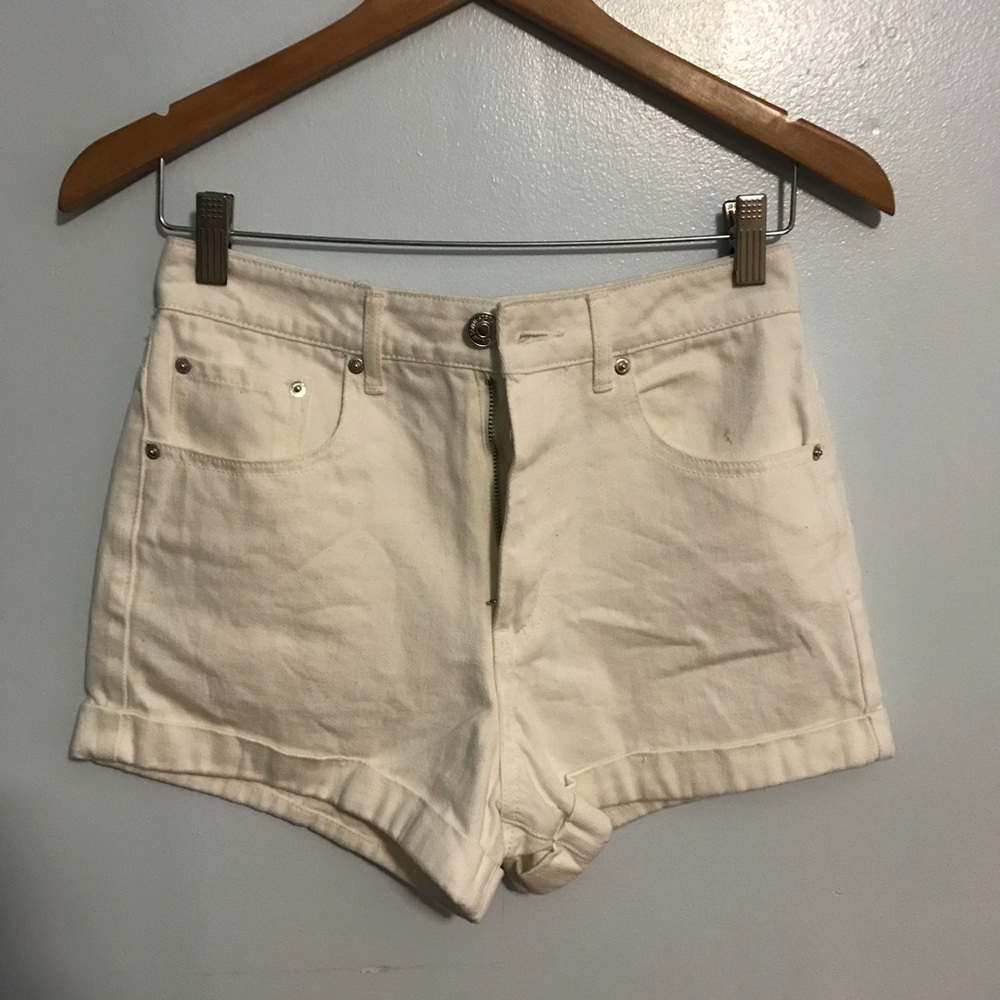 White High-waisted Denim Shorts